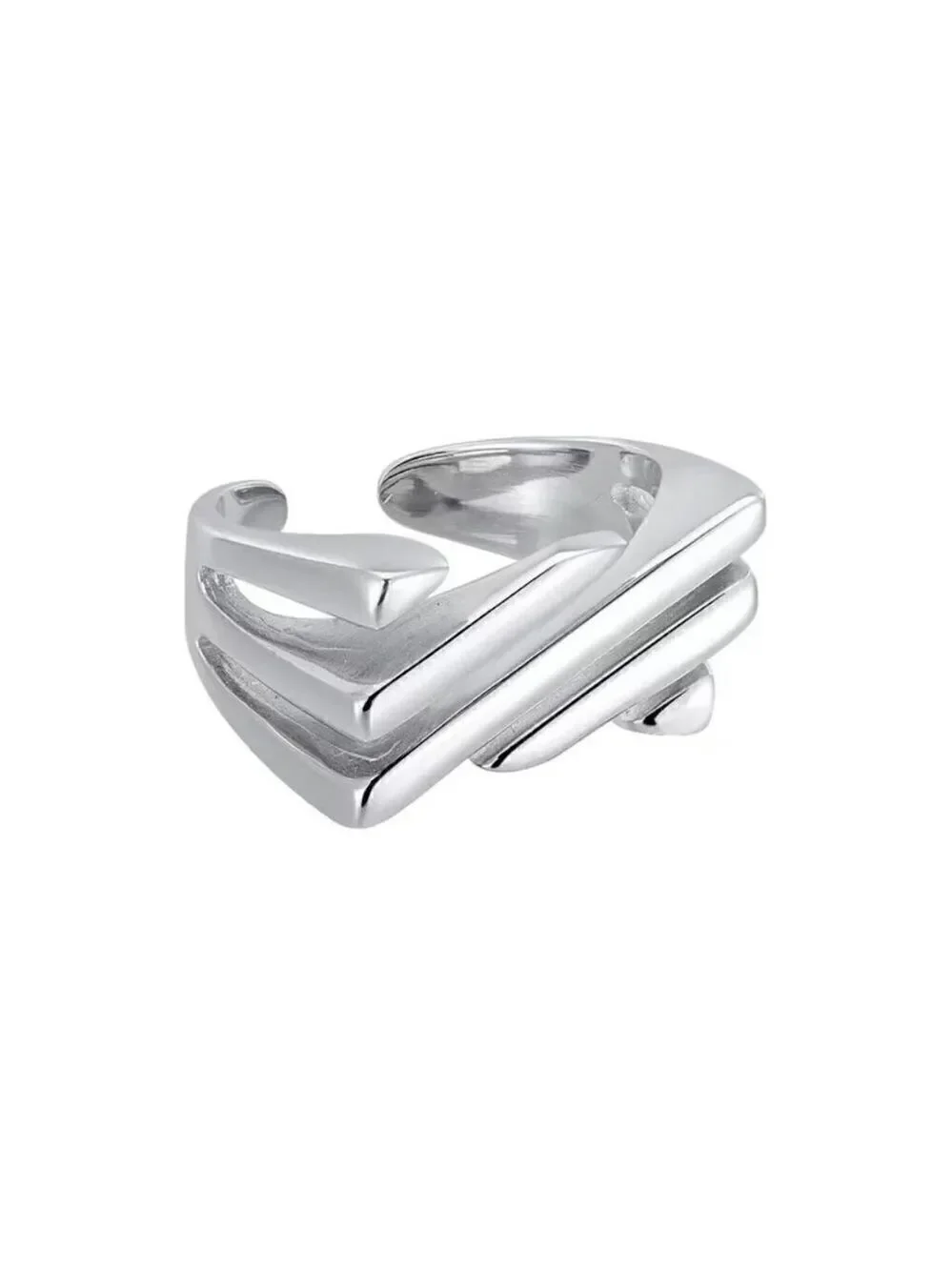 Silver Tone Wrapped Square Front Diagonal Layered Adjustable Boho Ring #1301